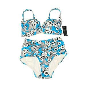 Torrid NEW 2pc swimsuit womens sz3 blue white blk floral high waist bottom